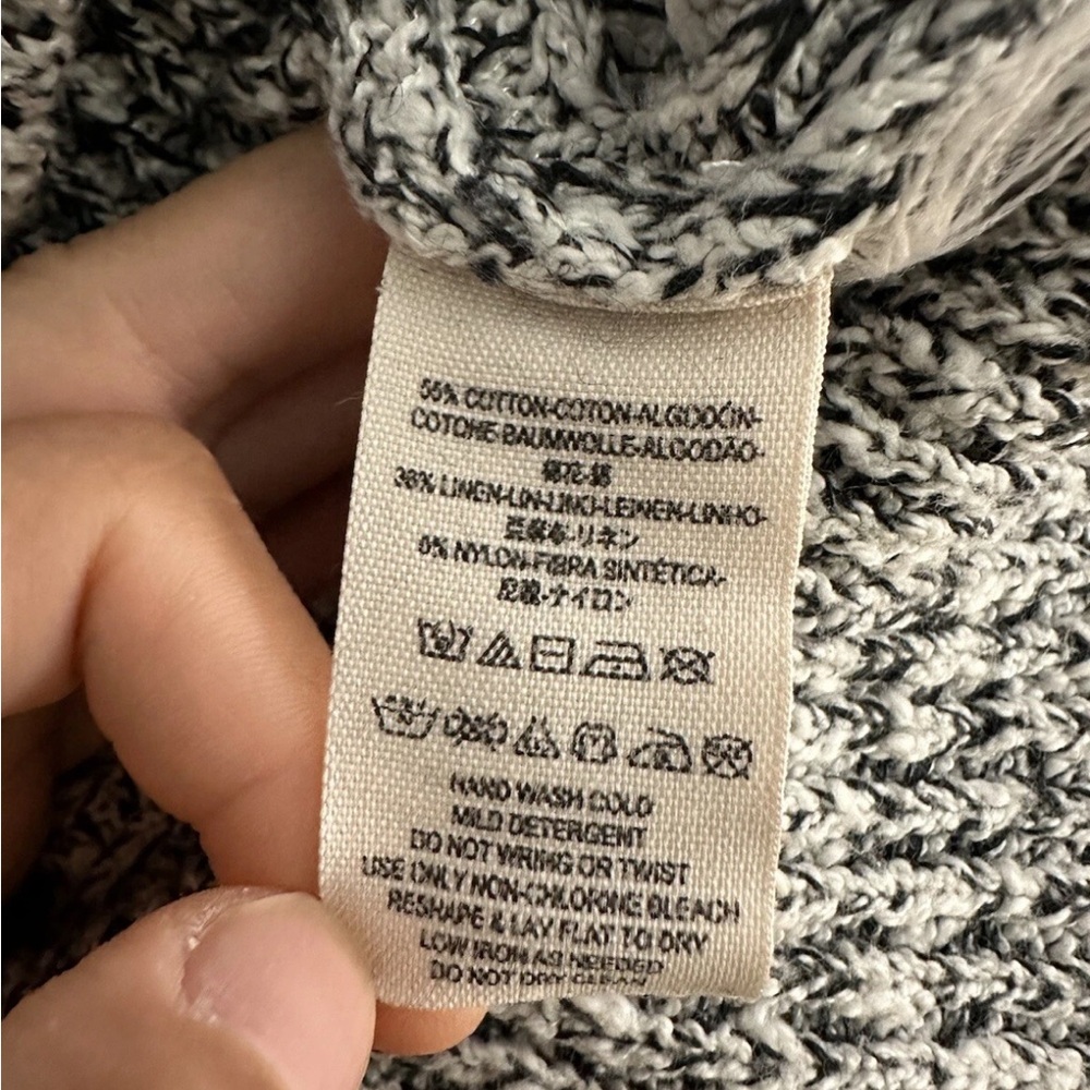Free People Chunky Cotton Knit Cropped Sweater Black Gray White Sweater Sz S - Picture 5 of 13
